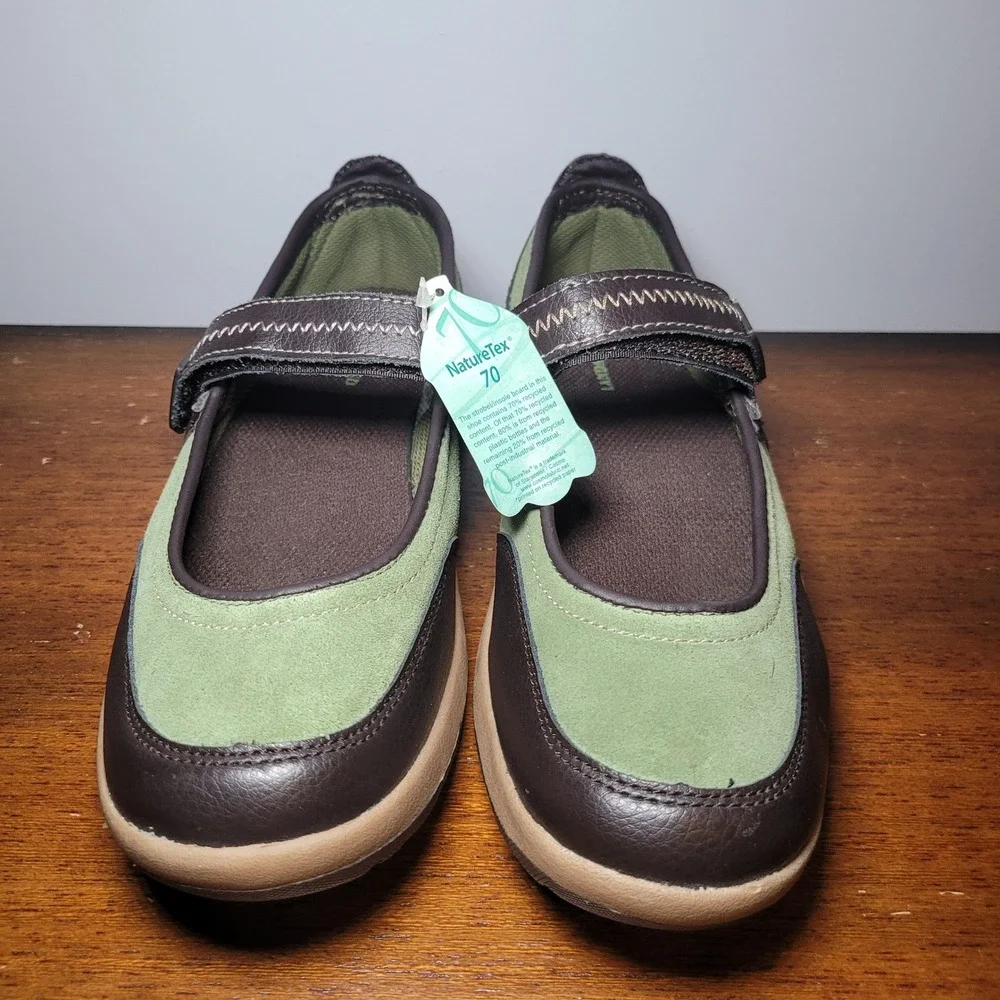 Lands End Mary‎ Jane Green Suede Womens 7.5 Strap 407322
